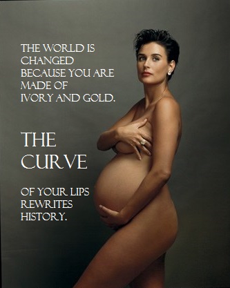 Color portrait of Demi Moore, pregnant and nude; famous cover of Time Magazine.
